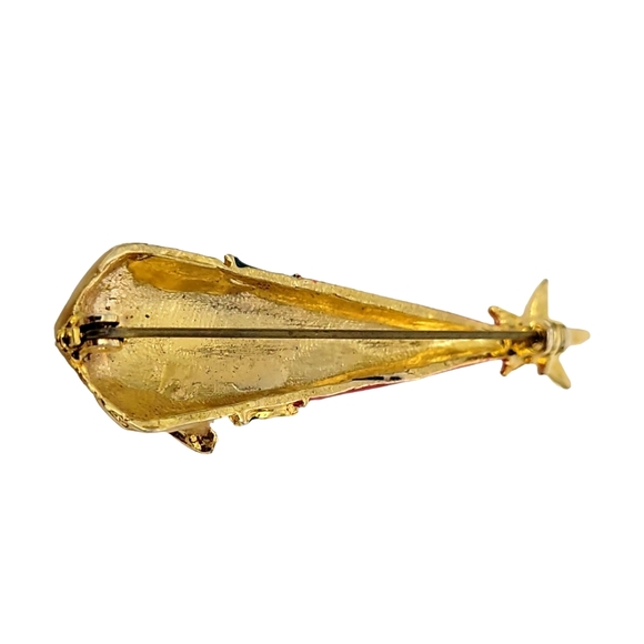 Santa Pearlized Enamel Brooch Pin Beard Garnet Star Vtg Fashion Jewelry 2.25" - Picture 3 of 6